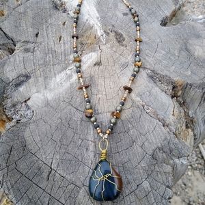 Tiger Eye & Pyrite Necklace